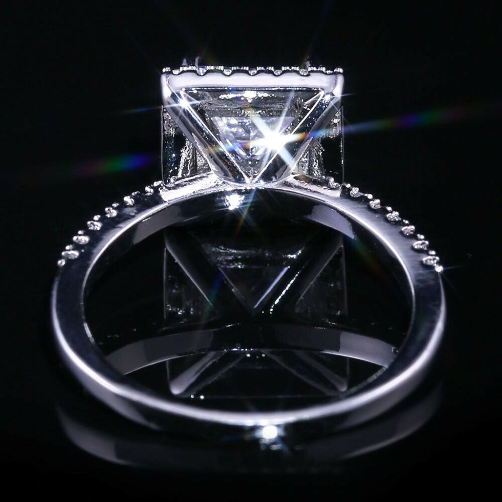 925 Silver Princess Cut White Sapphire Ring New - Picture 5 of 6